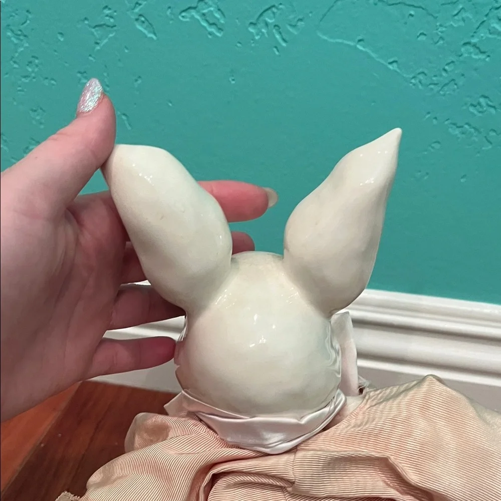 Charming White and Pink Bunny Figurine